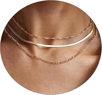 MIDEEO Gold Layered Necklace for Women 14K Gold Plated Layered Chain Necklace Set Shining Twisted Rope Simple Snake Chain 3 Layering Set Women Jewelry Gift, 3PCS-Figaro&Snake&Twisted-GD