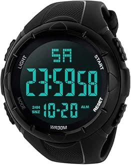 Men's Digital Sports Watch Military Electronic Stopwatch for Men with Auto Date Alarm LED Backlight Chronograph Black