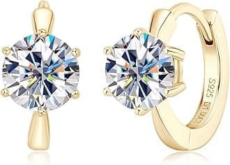 AINUOSHIMoissanite Hoop Huggie Earrings for Women, 925 Sterling Silver Gold Plated D-E Color Moissanite Lab Created Imitation Diamond, 2 Carat Per Pair