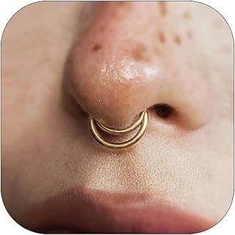 JALZEMPL Nose Rings Hoops 316L Surgical Steel Flower Silver Septum Rings 16g Clicker Daith Hinged 14K Gold Plated Piercing Jewelry Gifts 1.2 * 8mm 10mm