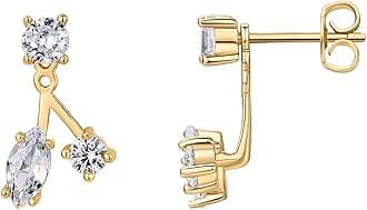 14K Gold Plated Cubic Zirconia Earrings Jacket for Women - Sterling Silver Posts Dainty CZ Front and Back Double Studs - Statement Ear Jacket Earrings for Women