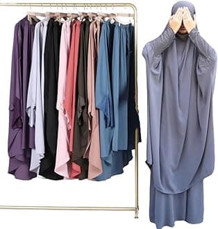 Womens Muslim Abaya Solid Prayer Dress Islamic Maxi Kaftan with Hijab Dubai Full Length 2 Piece Dress