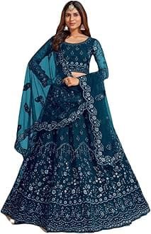 PREHANA FASHION Women's Soft Net/Satin Embroidery Semi Stitched Lehenga Choli