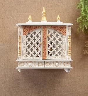 Kamdhenu Art and Craft Wooden Temple Home Temple Pooja Mandir Pooja Mandap Temple for Home (Gold & White), 21 Inch