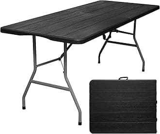 Folding Table 6ft Portable Heavy Duty Plastic Fold-in-Half 6 Foot Foldable Table Utility Dining Indoor Outdoor for Camping Picnic and Party, Black