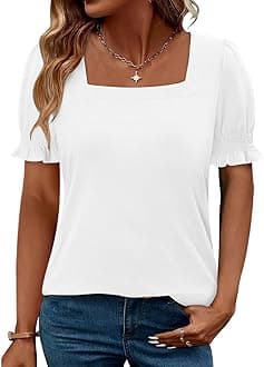 Womens Trendy Summer Tops Puff Sleeve Loose Fit Shirts Dressy Casual Blouses