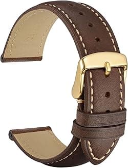 WOCCI 22mm Vintage Leather Watch Band for Men and Women, Gold Buckle (Dark Brown/Beige Seam)