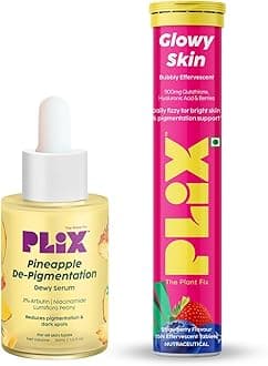 The Plant Fix Plix Glutathione Skin Glow 15 Effervescent Tablets And Pineapple Serum Combo For Clear Skin, 2% Alpha Arbutin For Unisex With Niacinamide, PHA And Vitamin E, 15Ml (Pack of 2)
