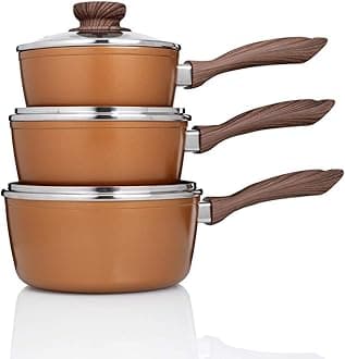 JML Copper Stone Pans: Saucepans - 6 Piece pan Sets in The Amazing Copper Stone Range of Non-Stick cookware