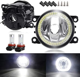 Updated Fog Light with LED Halo Ring DRL for Ford 13-16 Fusion, 08-14 Focus, 11-15 Explorer, 06-17 Mustang (Except GT), 11-18 Transit, 05-09 Ranger, 14-18 Fiesta