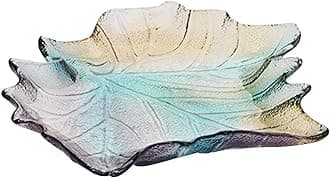 Fruit Plate Snack Dessert Plate Glass Crystal Plate Clear Serving Plate Multipurpose Tray Leaf Shaped Dinner Plate Wedding Candy Plate Decorative Plate for Home Office Party 21cm-Colorful