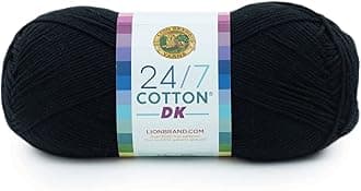 Lion Brand Yarn24/7 Cotton DK Yarn, 1 Pack, Caviar