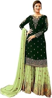 Sewn Salwar Kameez Sharara long Sleeves Indian Designer Shalwar Suit Party Wear Ready To Wear ethnic Heavy Foux Georgette Nazmeen Chiffon Dupatta