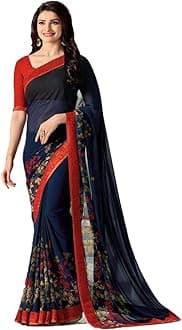 RAJESHWAR FASHION WITH RF Women's Georgette Floral Printed Sarees For Women With Jacquard Work Border & Blouse Piece(Multicolored)