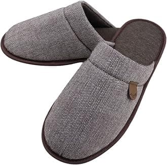 WALKFUNComfortable House Slippers for Men Full Toe Comfortable Indoor Slip on Warm Slides Sandals with Memory Foam for Bedroom,Indoor Home