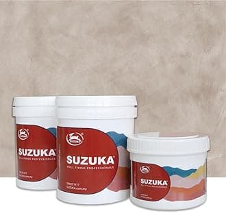 - SUZUKA Strato Texture Limewash Effect Matte Wall Paint SCT-302 - Lime Wash Plaster, Venetian Interior Paint - Primer and Wax Top Coat included - Natural Grey
