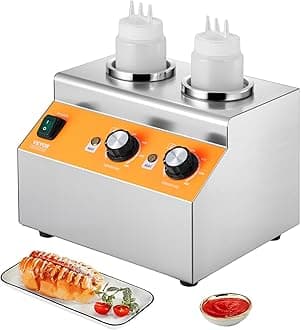 VEVOR Electric Bottle Warmer with Bottles, 0.8x2 LCommercial Cheese Dispenser, Hot Fudge Warmer 86-185℉ Temp Adjustable, Plastic Double Bottles Nacho Cheese Warmer, for Hot Fudge Cheese Caramel