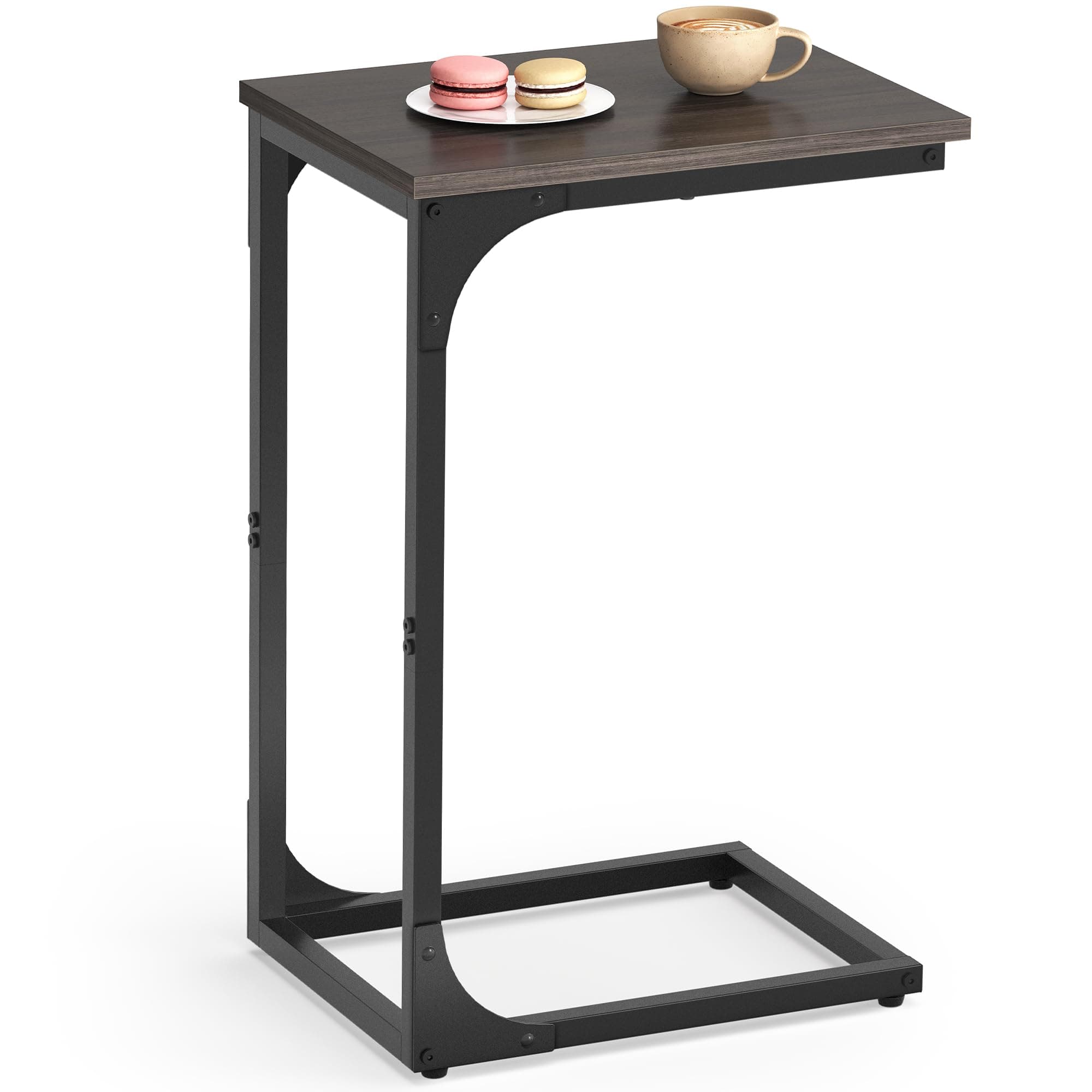 C-Shaped End Table, Small Side Table for Couch, Sofa Table with Metal Frame for Living Room, Bedroom, Bedside, Chestnut Brown and Black