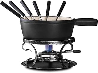 ArtestiaCast Iron Cheese Fondue Pot Set, Swiss Traditional Cast Iron Fondue Set for Cheese, Meat & Chocolate (Black Matt)