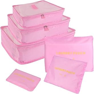 SKY-TOUCH Travel Packing Cubes,Traveling Accessories,Luggage Packing Organizers Set,Waterproof Laundry Bag,Storage Bag for Travel,Breathable Mesh,pack of 6 pieces,Pink