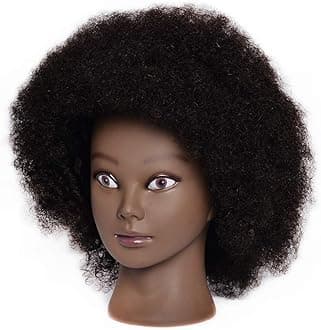 Cosmetology Mannequin Beauty School Afro Curly Textured 100% Human Hair Head Included C-Clamp free of Purchase Dark Brown (10 Inch, #2)