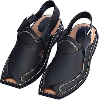 Men's Peshawari Chappal Traditional Handmade Leather Sandal Kaptan Chappal - Flip Flop Double Sole Casual Comfort Shoes