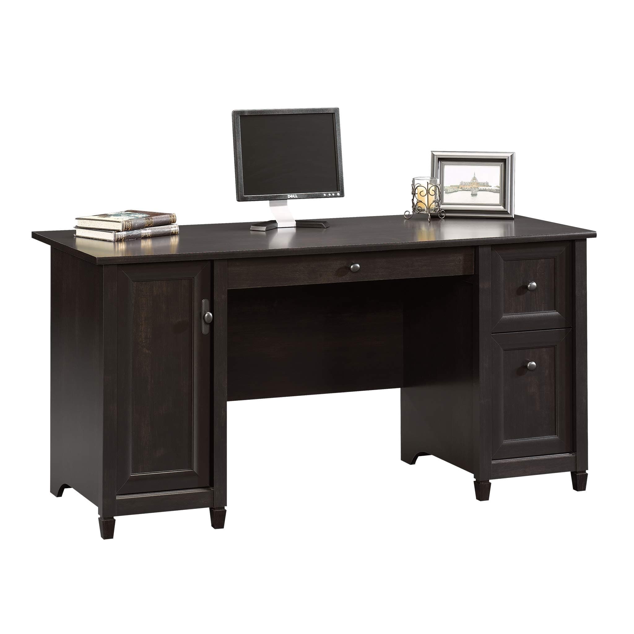 Sauder Edge Water Computer Desk with Storage Drawers, Home Office Desk, in Estate Black