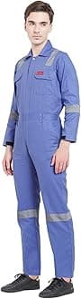 FRENCH TERRAIN® MEN'S 100% COTTON INDUSTRIAL WORK WEAR COVERALL BOILER SUIT WITH REFLECTIVE TAPE 210 GSM (XL - 42, PETROL BLUE)