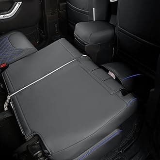 GIANT PANDA Jeep Wrangler 4 Door JK 2013-2017 Full Set Car Seat Covers for Sahara Sport Rubicon Unlimited Willys Wheeler Altitude, Customized Faux Leather - (Black+Blue)
