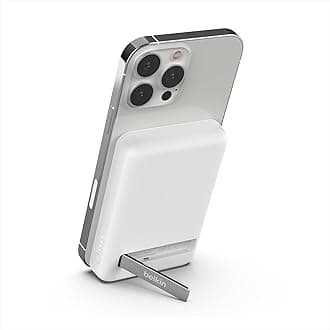 Belkin 5000 mAh Magnetic Wireless Portable Charger, Power Bank Compatible with MagSafe for iPhone 14/13/12 Series with USB C Pass-thru Charging and Kickstand – White