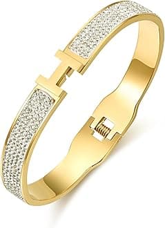 18K Gold and Silver Plated Bangle Bracelet for Women Stainless Steel with Cubic Zirconia Womens Jewelry