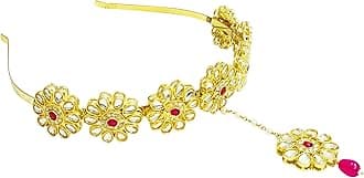 Ethnic Kundan Hairband With Attached Mang Tika/Hair Accessory Hair Jewellery for Womens/Ladies/Girls