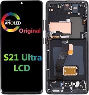 6.8 inch Original AMOLED LCD for Samsung Galaxy S21 Ultra LCD G998A G998F G998F/DS G998U G998U1 G998V S21 Ultra 5G Display Touch Screen Assembly Replacement (with Black Frame + Black Back Cover)