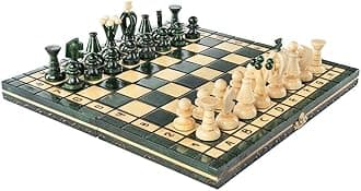 Chess and games shop Muba Beautiful Handcrafted Wooden Chess Set with Wooden Board and Handcrafted Chess Pieces - Gift idea Products (12.5'' (32 cm) Green)