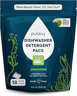 Dishwasher Pods, 18 Count, Natural Dishwasher Detergent, Free & Clear Enzyme-Powered Automatic Dishwasher Pod, Spot and Residue-Free Dish Tabs, 2-in-1 Dishwasher Soap and Rinse Aid