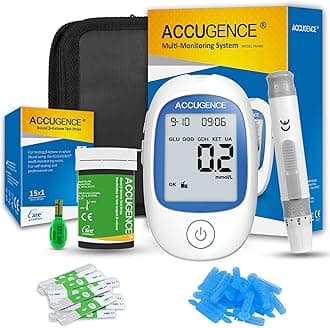 ACCUGENCE 3in1 Blood Ketone Monitor and 15 Ketone Test Strips, Blood Ketone Meter keto Test kit For Keto Diet Testing -in mmol/L