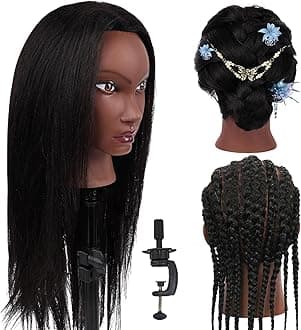 TopDirect Mannequin Head with 80% Real Hair,22" Black Real Hair Cosmetology Manikin Head Hairs Styling Hairdressing Practice Training Doll Heads with Clamp Holder and Tools Set