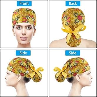 Scrub Caps Women Bouffant Scrub Hats Caps Nurses, Adjustable Working Cap Ponytail Pouch Tie Back Hats