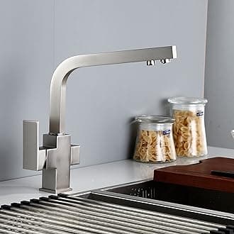 ENKI, Turin, KT096, Brushed Steel, Kitchen Sink Mixer Tap, Contemporary 3 in 1 Water Filter Purifier Tap, Solid Brass, Modern Design, Easy to Install, 1-Year Guarantee