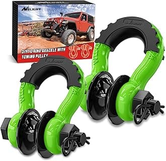 Nilight 3/4" D-Ring Shackle w/Snatch Block (2 Pack) 9,500 lb Working Load, 2-in-1 Heavy‑Duty Towing Pulley w/Isolator for Off‑Road Recovery, Winch Cable & Rope, Truck Jeep ATV UTV Tractor, Green