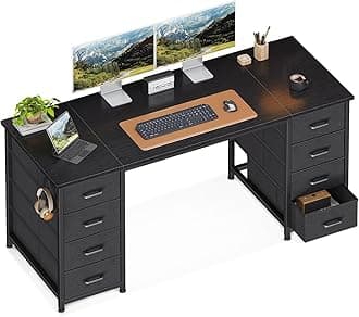 ODK 55 Inch Computer Desk with 8 Fabric Drawers, Modern Office Desk with Large Storage for Home Office, Study, Gaming, Black