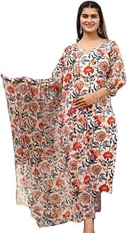 GRECIILOOKSWomen's Cotton Blend Kurta Set with Dupatta | Kurti Set for Women | Festive Kurta Set for Women | Regular Fit Kurta