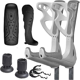 FDI Premium Height Adjustable Lightweight Elbow Forearm Walking White Crutches - Grey Grips + Service Pack Add-On