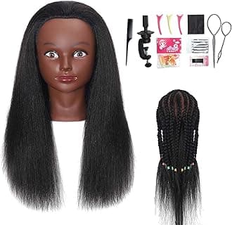 100% Human Hair Mannequin Head 16" Hairdresser Cosmetology Manikin Training Practice Doll Head for for Hairstyling (Black 16inch B)