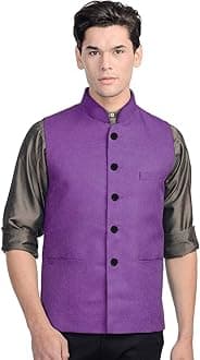 Vastraa Fusion Men Cotton-Blended Export-Quality Indian Traditional Nehru Jacket/Modi Ethnic Waistcoat (Light Sky Blue)