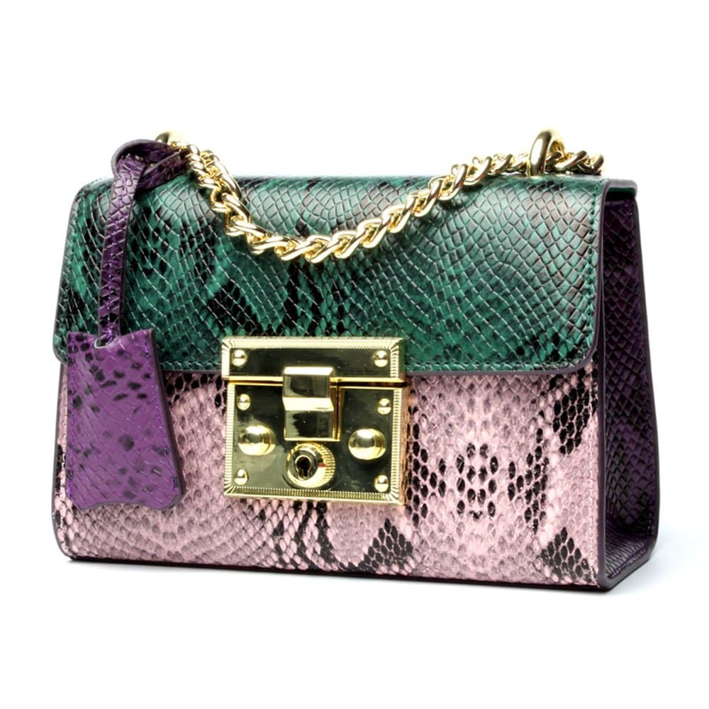 Shoulder Bag For Women Genuine Leather Crossbody Bag Padlock Python Chain Handbag