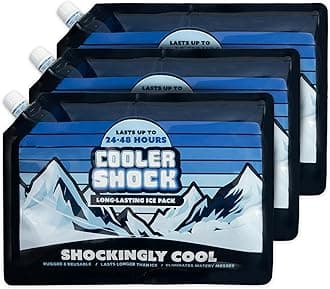 Cooler Shock Ice Packs, Set of 3, Large Size, Can Be Used Repeatedly, Keeps -7.8 °C (7.8 °C)
