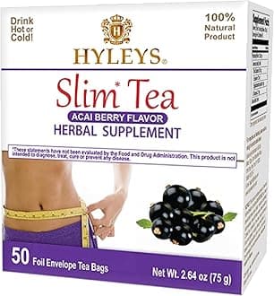Hyleys Slim Tea Acai Berry 50 Ct - Weight Loss Herbal Supplement Cleanse and Detox - 50 Tea Bags (6 Pack)
