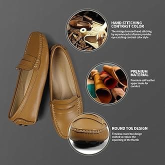 Artisure Women's Classic Comfort Leather Penny Loafers Casual Slip-Ons Lightweight Walking Flats Driving Mocs Boat Shoes