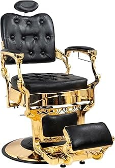 Winado Heavy Duty Vintage Recline Barber Chair Hydraulic with Headrest, Supports up to 700lbs & 360° Rotatable, Professional Salon Beauty Spa Shampoo Equipment (Gold - Square Backrest)